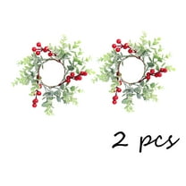 Tarmeek 2 Pack Christmas Candle Rings Wreaths Artificial Red Berries for Kitchen Cabinet Christmas Table Centerpieces Mini Rings Hanging Wreaths for Front Door Cabinet Window Table Centerpieces Decor