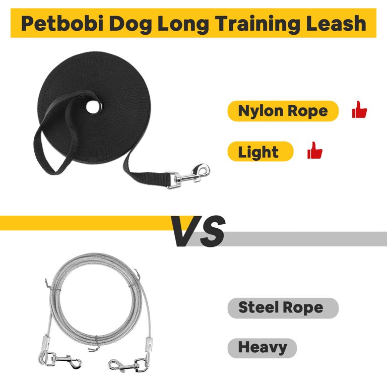 Petbobi Long Dog Leash Lead 50ft/100ft for Dog Training Obedience Recall Outdoor Playing Camping, Black, Size: 100