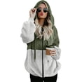 thumbnail image 3 of Manteau Contrasté pour Femmes, Mi-Long, Cardigan à Capuche avec Fermeture Éclair, Manches Longues, Mode Automne, 3 of 6