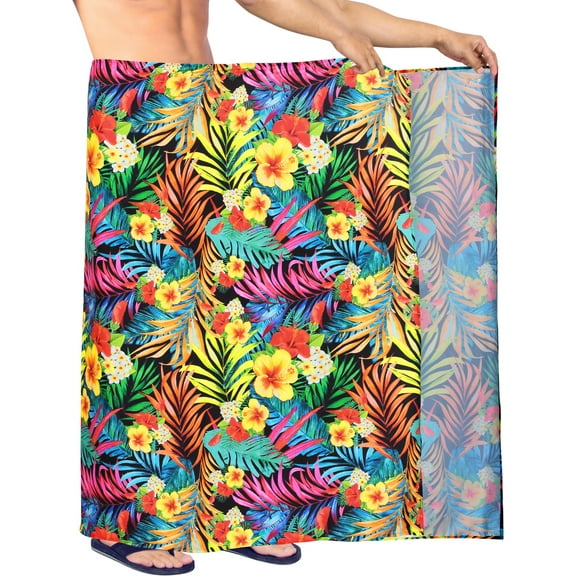LA LEELA Men's Standard Beachwear Sarong Pareo Wrap One Size Ebony, Floral Summer Vacation Aloha