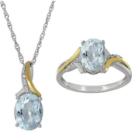 Duet Sterling Silver with 10kt Yellow Gold Gemstone Oval-Cut, 2-Piece Set