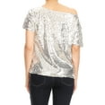 thumbnail image 2 of Womens Short Sleeve One Shoulder Sparkly Glitter Sequin Top Shirt, 2 of 5