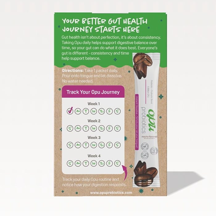 Opu Probiotics Mocha Flavor Daily Probiotic Powder, Pour-On-Tongue Stick Packs, 30 Count