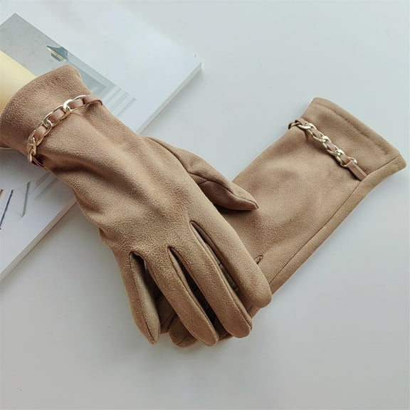 Bramtres Leather Gloves,Snow Gloves Women's Autumn And Winter Warm Gloves Suede Driving And Riding Windproof Gloves Ski Gloves,Gloves for Cold Weather Khaki
