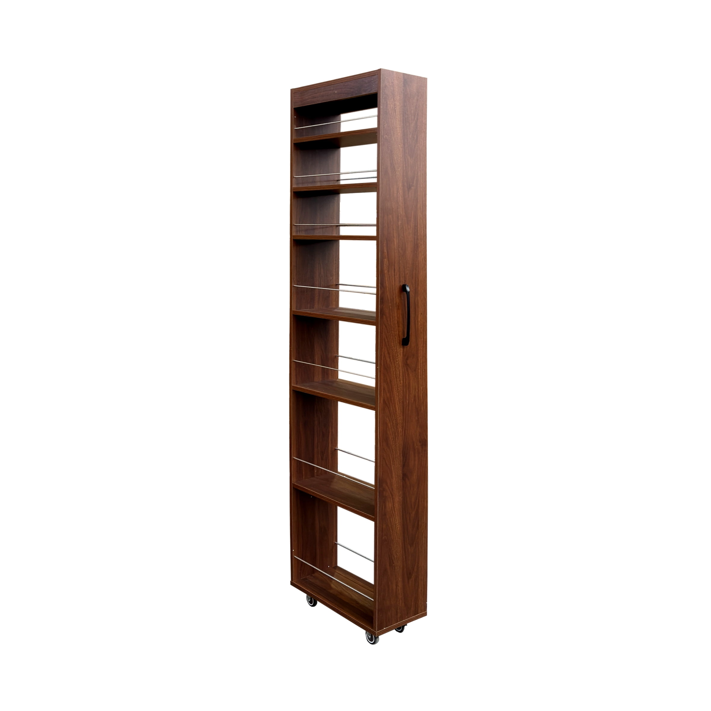 7-Tier Slim Pull-Out Storage Shelf Rolling Utility Cart for Narrow Kitchen Spaces, Walnut