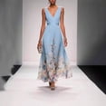thumbnail image 2 of Floral Print V-Neck Wrap Maxi Dress With Belt 28751-Blue, 2 of 7