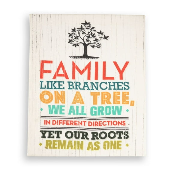 Inkdotpot Toile Tendue Citations Décoration Murale, Branches Familiales comme sur un Arbre, Nous Grandissons Tous dans une Direction Différente Mais Nos Racines Restent comme une Seule Décoration Murale - Panneau Mural Rustique 12x15