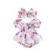 thumbnail image 1 of xiaxaixu Ensemble de Barboteuse pour Bébé Filles, Robe à Manches Courtes Épaules Dénudées Imprimé Rabbit avec Bandeau pour Usage Quotidien Décontracté, 1 of 8