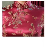 Dress Qipao Vintage Chinese National Cheongsam Dresses for Women Handmade Button Long Qipao with Dragon Print