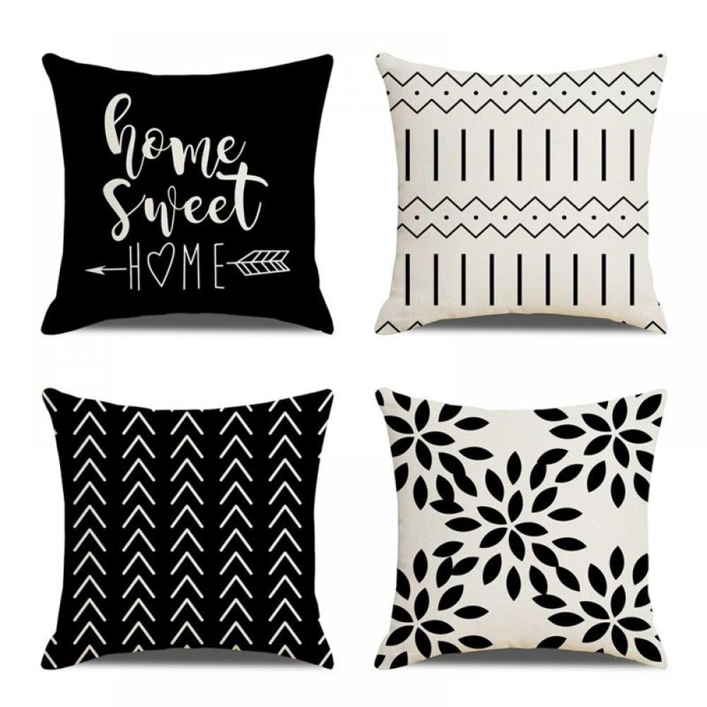 Boho Black and White Throw Pillow Covers Set of 4 18x18 inch Decorative Modern 
