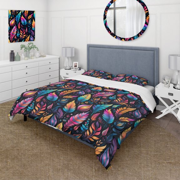 Designart "Playful Tribal Art I" Multicolor Boho Bedding Covert Set - Bohemian & Eclectic Bed Set With 2 Shams