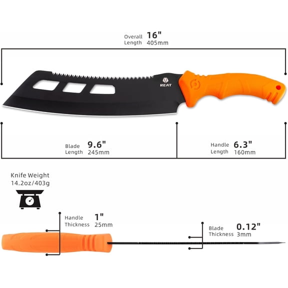 PYYAN-Machete with Saw,16" Heavy Duty Machete with Sheath, Dual-Purpose Gardening Machete Knife for Chopping and Sawing,Ergonomic No-Slip Handle