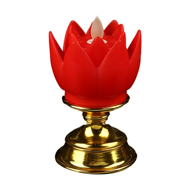 Lámpara de loto colorida y creativa, funciona con pilas, sagrada para el altar budista. rojo