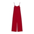 thumbnail image 7 of Bloomae Cotton Linen Backless Jumpsuits for Women One Piece Sleeveless Cami Jumpsuit Loose Fit Casual Back Tie Overalls Spaghetti Strap Wide Leg Rompers Red S, 7 of 7