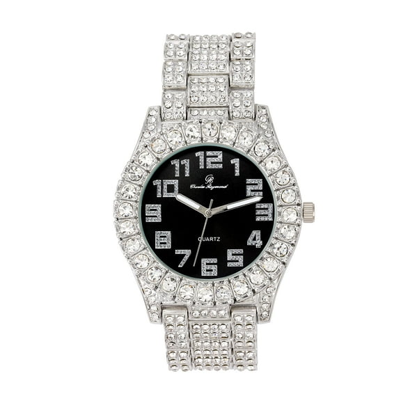 Charles Raymond Mens Big Rocks with Numerals Fully Iced Out Colorful Dial Blinged Out Hip Hop Watch - ST10327AR Single Silver Black
