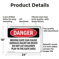 thumbnail image 2 of (2 Pack) Moving Gate Can Cause Serious Injury Or OSHA Danger Sign 24 Inch X 18 Inch Indoor / Outdoor Rust-Free Aluminum Metal Signs for Workplace, Workshop, and Construction Site, Made, 2 of 8