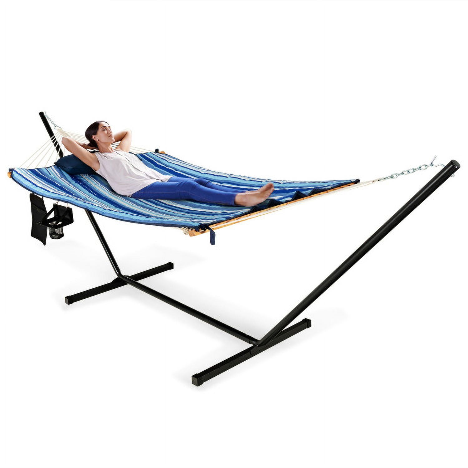 Aimee Lii Hammock Chair Stand Set Cotton Swing with Pillow Cup Holder Indoor Outdoor, Hammock Camping Chair
