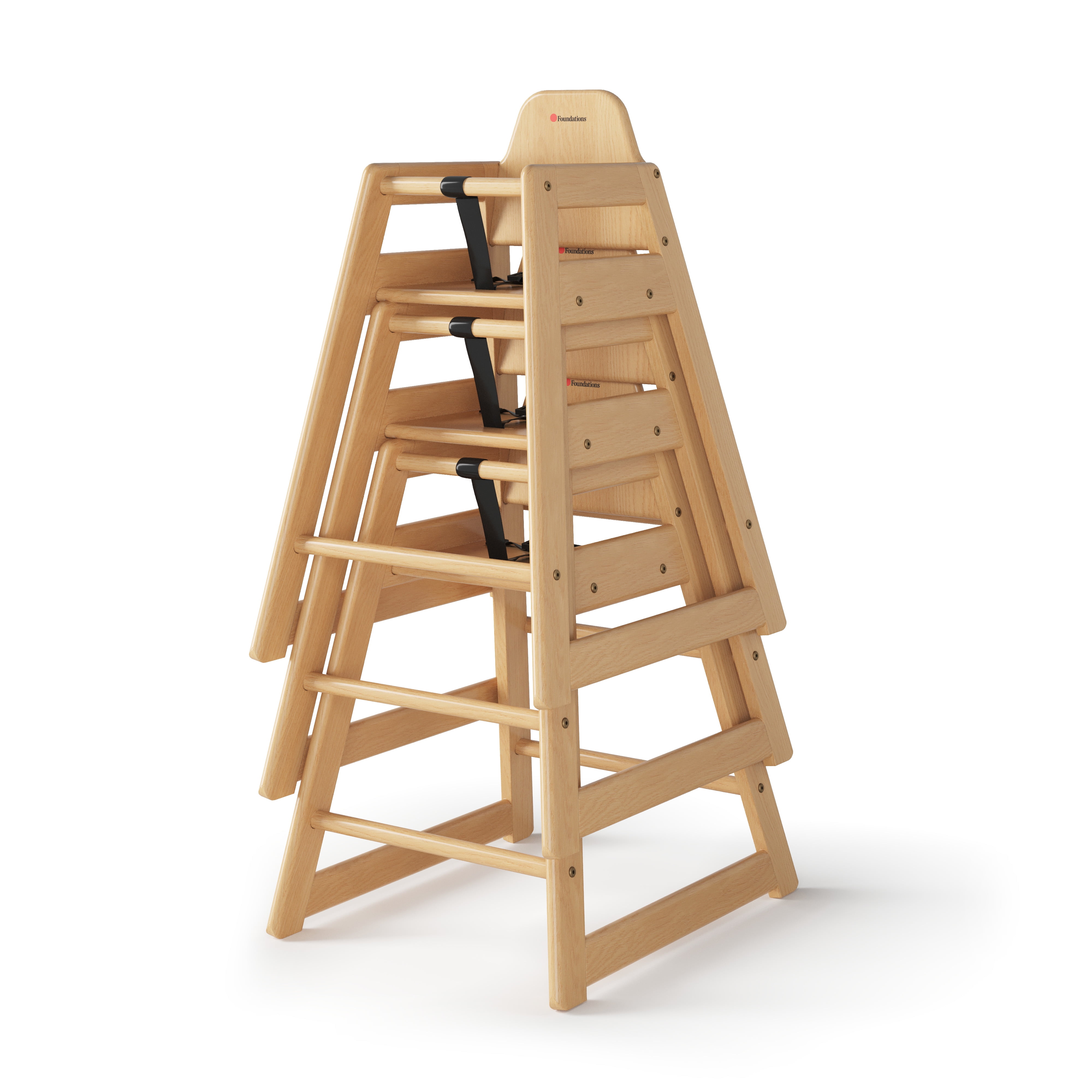 Foundations NeatSeat Wooden High Chair for Toddlers, Stackable, 3-Point Harness, Natural Finish