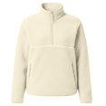 thumbnail image 6 of Womens Fuzzy Fleece Quarter Zip Pullover Sherpa Mockneck Sweatshirts Mock Neck Pullover Sweatshirts, Fluffy Sweatshirts with Zipper Pockets, Warm Fall Winter Jacket, Travel Beige M, 6 of 8