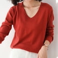 thumbnail image 2 of TRUBKH Womens Sweaters V Neck Tops Long Sleeve Shirts Lightweight Sweater Business Casual Outfits for Women Womens Thermal Tops Oversized Sweaters for Women Cute Outfits for Women Red M, 2 of 5