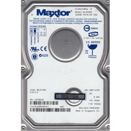 6L300R0  Code BAJ41G20  KMCA  Maxtor 300GB IDE 3.5 Hard Drive price history on PriceWatchPro