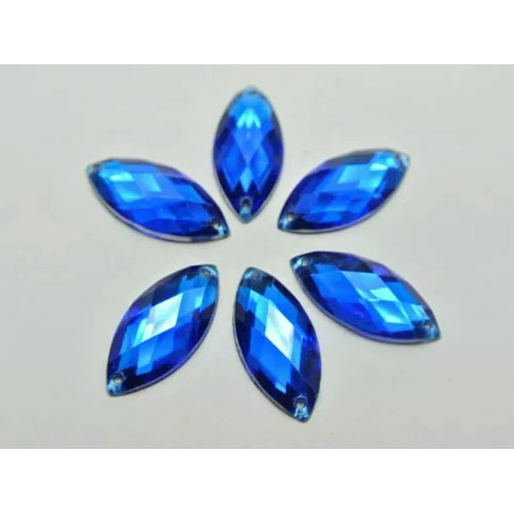 U8MO 100 Flatback Acrylic Horse Eye Sewing Rhinestone Button 9X20mm Sew on beads-Royal Blue