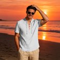 thumbnail image 6 of Men's Linen Shirts Short Sleeve Stand Collar Lace Up T Shirts Casual Lightweight Breathable Relaxed Fit Summer Tees, S, 6 of 7