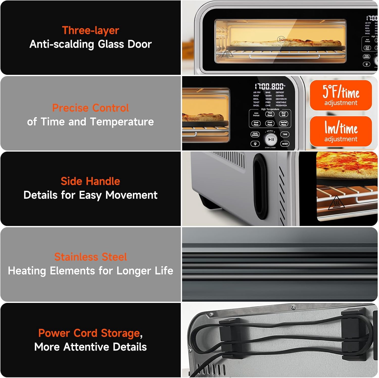 Air Fryer Toaster Oven Combo, 15-IN-1 Digital Stainless Steel Airfryer,18L Pizza Oven for 12' pizza / 9 slices, Flip Away Oven, 7 Accessories, 800°F, 3 Layer Glass Anti-scalding,1800W