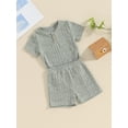 thumbnail image 3 of Suealasg Kids Baby Boys Summer Outfits Clothes 6M 1T 2T 3T 4T Solid Color Short Sleeve T-Shirt and Elastic Shorts 2Pcs Causal Vacation Clothing for Toddler Boys, 3 of 9