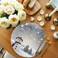 thumbnail image 2 of Round Woven Placemats set of 8, Snowman Christmas Washable&Heat Resistant Plastic Wipeable Placemats for Round Table Gray Winter Snow Scenery Kitchen Dining Table Decor, 15in,, 2 of 9