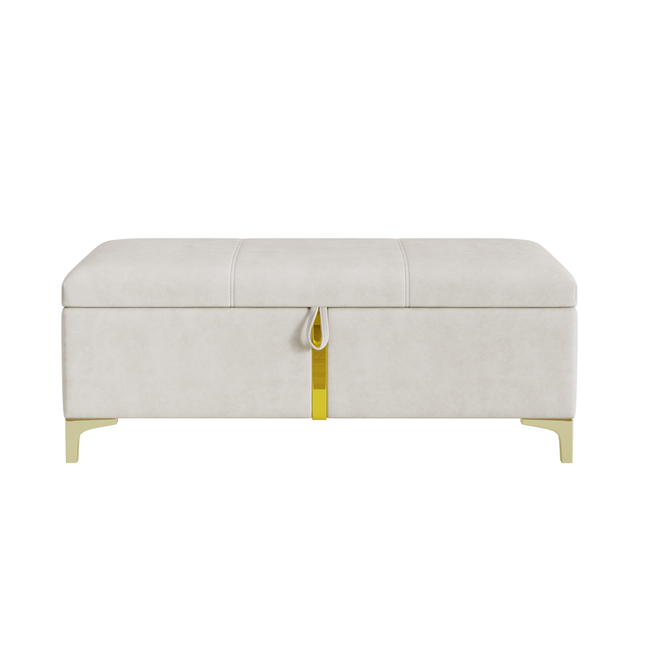 Noble House Elegant Upholstered Storage Ottoman Bench with Metal Legs, Bedroom & Living Room Storage Seat, Beige