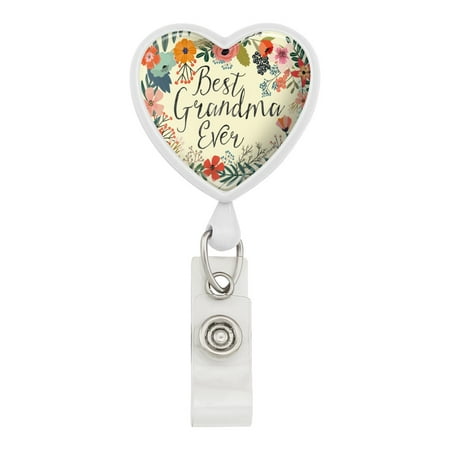 Best Grandma Ever Floral Heart Lanyard Retractable Reel Badge ID Card Holder - (Best Graphics Card Ever Made)