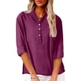 thumbnail image 3 of DuoJiaJ Stylish Women Shirts For Everyday Wear V Neck Long Sleeve Top Solid Color Casual Shirt For Spring And Summer Versatile For Jeans And Casual Pants Women's Linen Shirts Red L, 3 of 5
