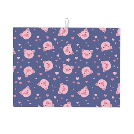 

Dish Drying Mats for Kitchen Counter - Cute pig 18x24in Dish Drying Pad Coffee Mat with Hanging Loop Super Absorbent Kitchen Counter Mat Coffee Bar Accessories