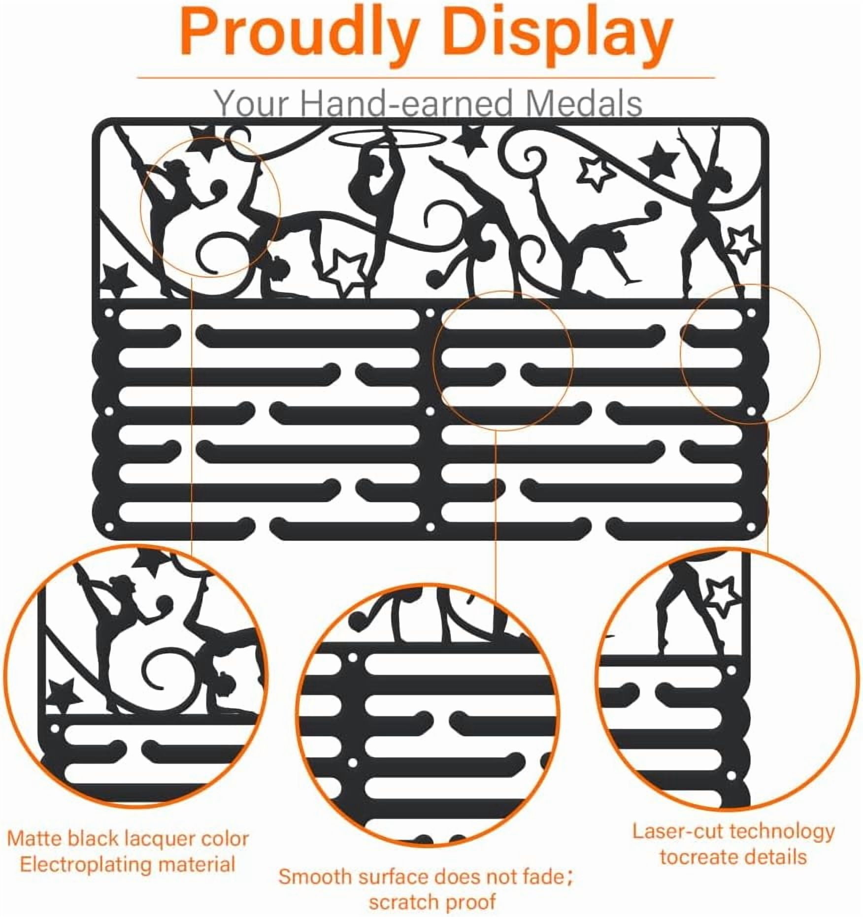 1set Sports Medal Hanger Display Medal Holder Award Metal Medals Organizer Ribbon Display Holder Rack Wall Mounted Race Non-Slip Hooks Gifts for Athletes Black