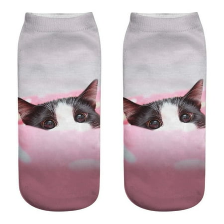 

YWDJ Winter Socks Unisex Funny 3D Fashion Cat Printed Casual Socks Cute Low Cut Ankle Socks Multicolor