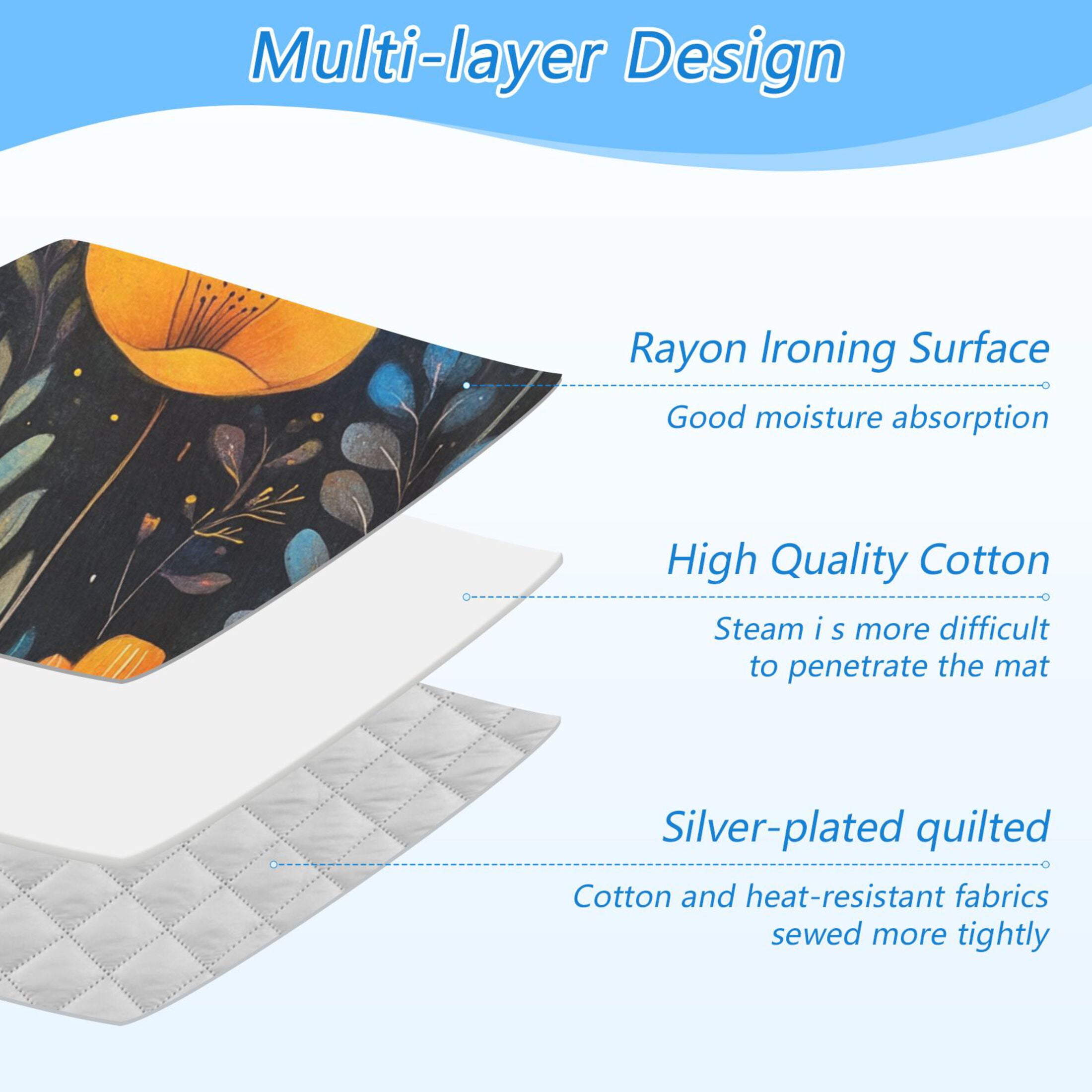 Flowers with Leaves Hand Drawn Ironing Mat Blanket for Table Top Travel Portable Ironing Board Pad 47.2x27.6 Inch