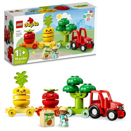 LEGO DUPLO My First Fruit and Vegetable Tractor Toy 10982, Stacking and Color Sorting Toys for Babies and Toddlers ages...