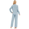 thumbnail image 6 of GEX 100% Cotton Pajamas for Women PJ Set Soft Button-Down 2 Piece Set Knitted Long Sleeve Sleepwear Loungewear Baby Blue M, 6 of 7