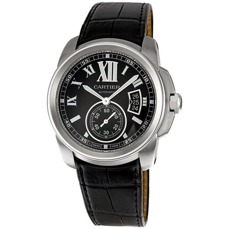 Cartier Men's 43mm Black Calfskin Band Steel Case Anti Reflective Sapphire Automatic Analog Watch W7100041