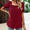 thumbnail image 3 of Birdeem Womens Summer Solid Color Short Sleeve Dot Tops Square-Neck Chiffon T-Shirts Blouse, 3 of 6