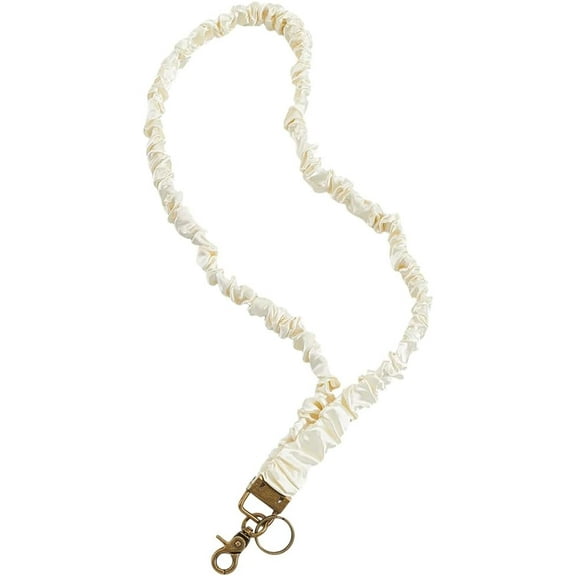 Stretchy Scrunchie Lanyard ID Badges Beige Aesthetic Elastic Neck Lanyard