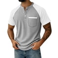 thumbnail image 3 of Horkkom Mens Shirts V Neck Button Color Block Short Sleeve Shirts Summer Casual Loose T Shirts with Pocket M, 3 of 8