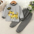 thumbnail image 2 of Fesfesfes Boys Striped Pajamas Sets Size 3 Months-6 Years Cute Graphic Print Blouses Solid Color Elastic Waist Pants Comfortable Homewear Sets, 2 of 3