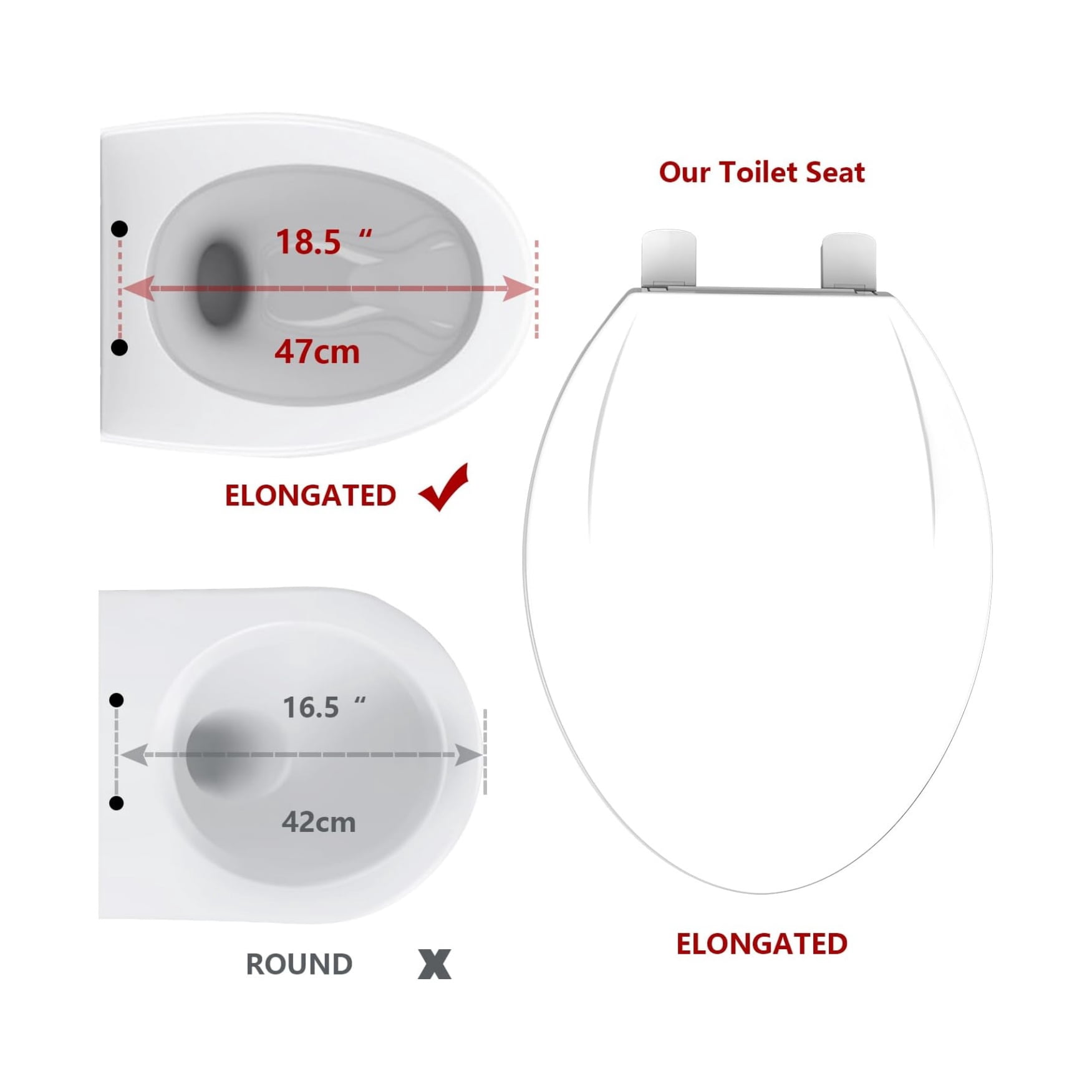 Toilet Seat, Elongated Toilet Seat with Quick-Release And Quick-Attach, Plastic Toilet Seat with Soft Close, Never Loosen, Easy Install and clean - White