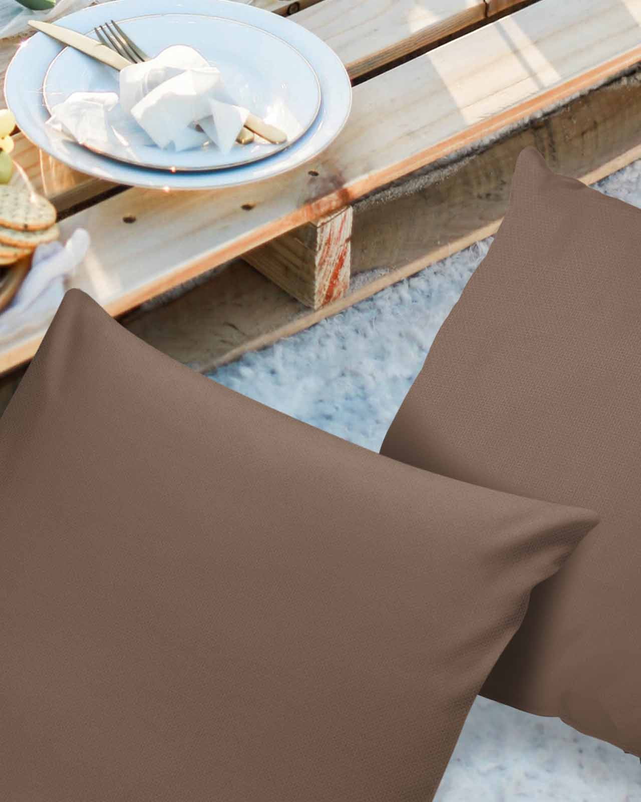 Pack of 2 Outdoor Pillow Covers, Solid Color Brown Waterproof Square Throw Pillowcase Cushion Decorative Pillow Covers for Couch Patio Tent, 26x26 in