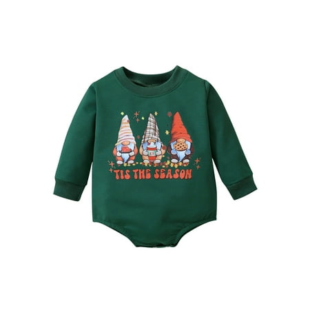 

Canrulo Newborn Baby Boy Girl Tis The Season Christmas Outfits Santa Claus Sweatshirt Romper Jumpsuit Fall Winter Clothes Dark Green 0-3 Months