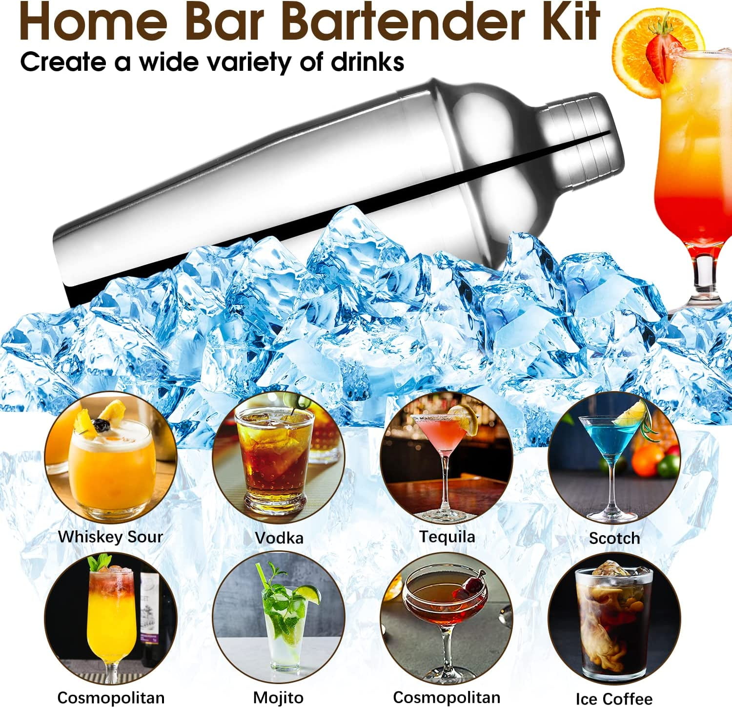 希少！！】 Bartender Kit, Silver Brushed Surface Cocktail Shaker Set Rustproof  Anti Fi