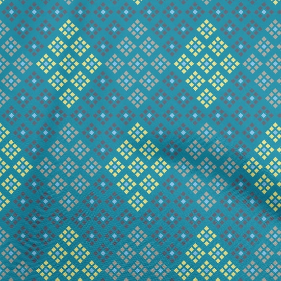 oneOone Cotton Jersey Dark Teal Green Fabric Argyle Quilting Supplies Print Sewing Fabric By The Yard 58 Inch Wide