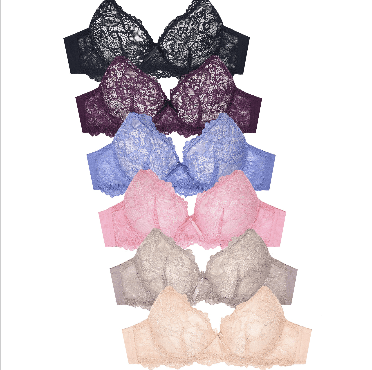 247 Frenzy Women's Essentials Sofra or Mamia PACK OF 6 Full Coverage Lace  Accent Bras 